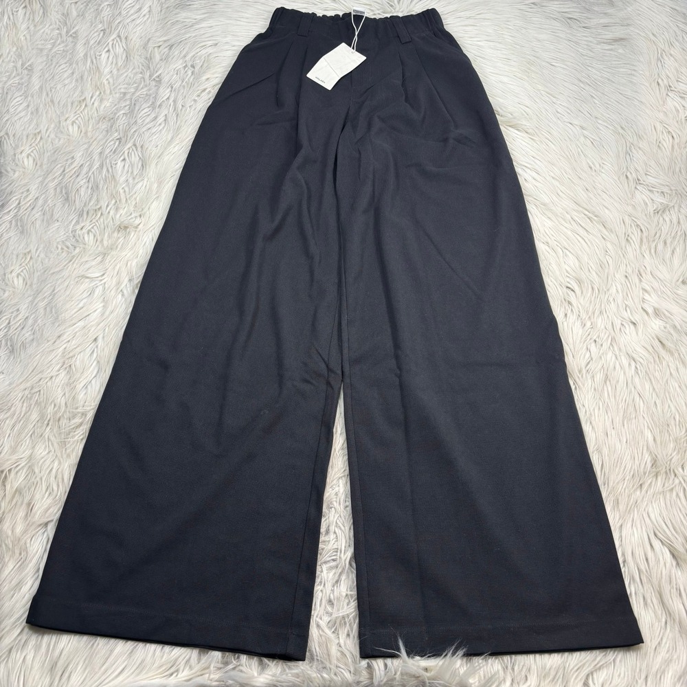 NWT Halara Women's XS TALL Black Textured Pleated High Rise Wide Leg Pant